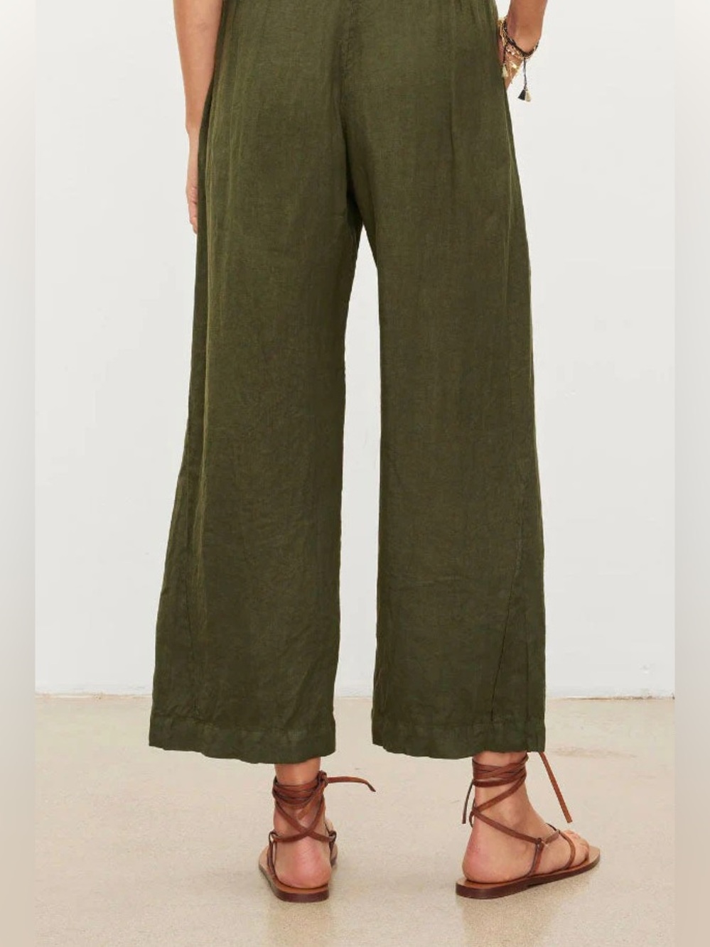 Velvet by Graham & Spencer Lola Olive Linen Elastic Waist Pants Lg